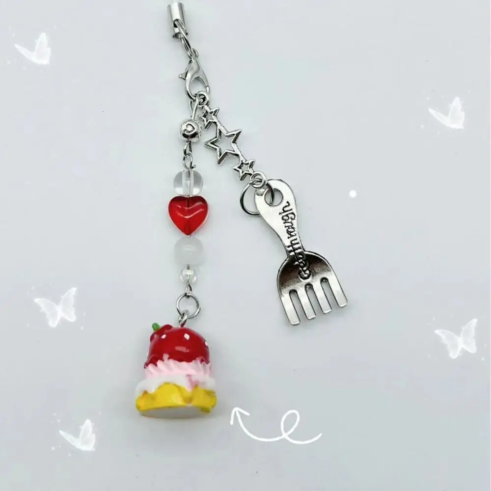 Cordón para teléfono móvil con diseño de helado, dijes para teléfono, colgante de cadena para teléfono con diseño de cuchara de comida folclórica, correa para teléfono Kawaii, joyería para teléfono