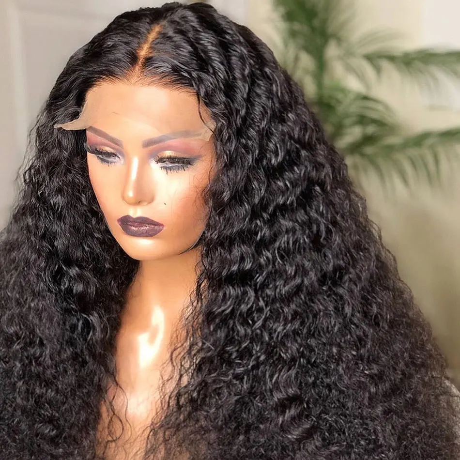 

26Inch 180%Density Long Black Kinky Curly Lace Front Wig For Women Baby Hair Heat Resistant Glueless Preplucked Daily Wear