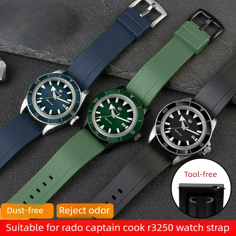 For Radar Silicone Watch with RADO Captain Cook Crystal Diamond R3250 Rubber Bracelet 20 21mm Male