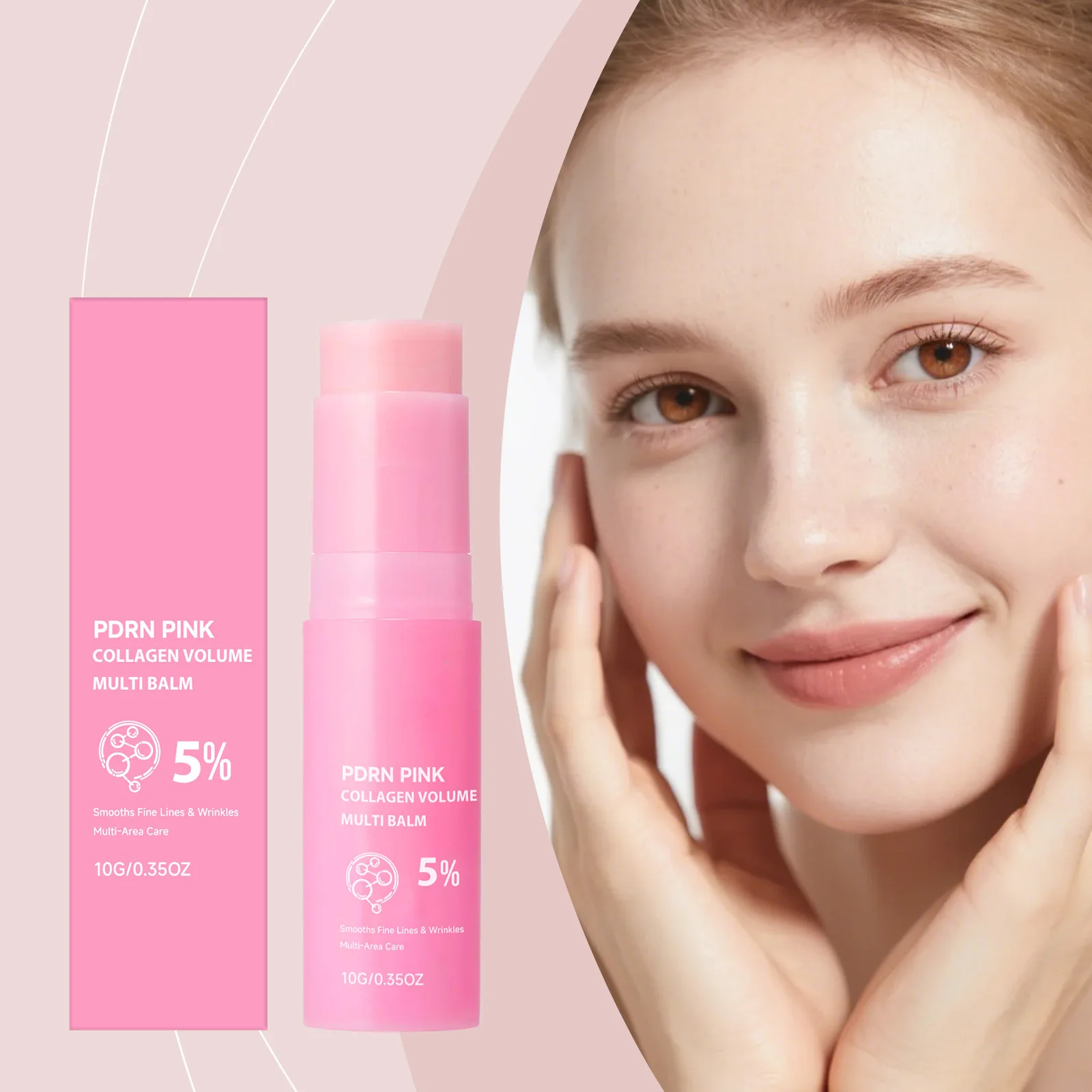 PDRN Infused Pink Collagen Multi Balm Stick Hydrating Firming Wrinkle Care Stick Target Face Neck Eye Lip Dry Dull Skin