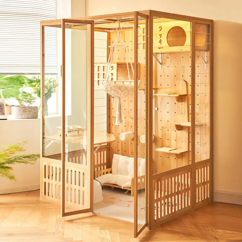 Luxury Large Cat Villa Pet Cage Glass Panoramic Design Extra Large Space Rectangular Shape Indoor Pet House Use All Seasons