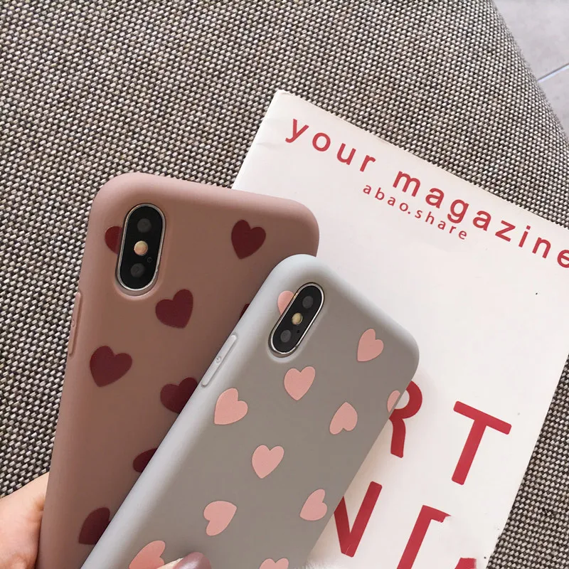JAMULAR Cute Love Heart Phone Case For iPhone XS MAX 11 Pro XR X 7 8 6 6s Plus Fashion Soft Matte Back Cover Silicone Shell Bag