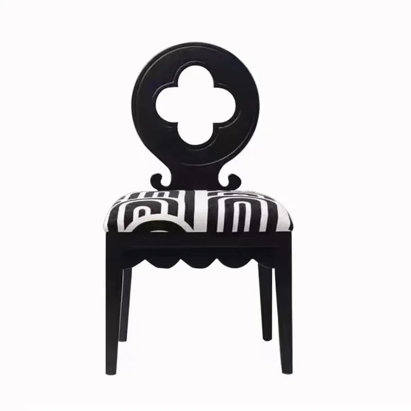 Zhou Chen Home Designer: Medieval White Wax Wood Dining Chair, French Cream Style Four Leaf Grass Dining Chair, Hotel Cafe Chair