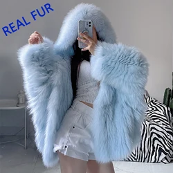 Women Real Fur Coat Luxury Natural Fox Fur Coat Furry Winter Jacket With Hood 2024 Luxury High Quality