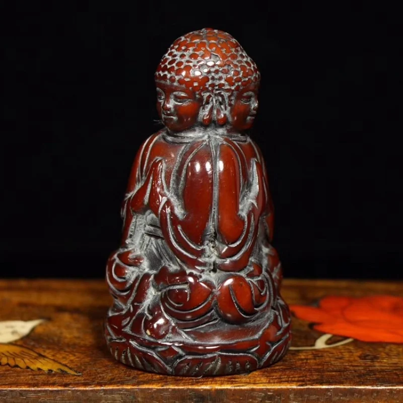 Patina Yak Three-Faced Buddha Guanyin Pendant, Antique Imitation Old Ox Horn Ornament