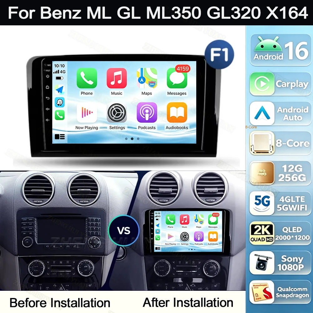 For Mercedes Benz ML GL ML350 GL320 X164 2005 - 2009 Android 16 Car Radio Multimedia Player Android Auto Carplay Head Unit Navig