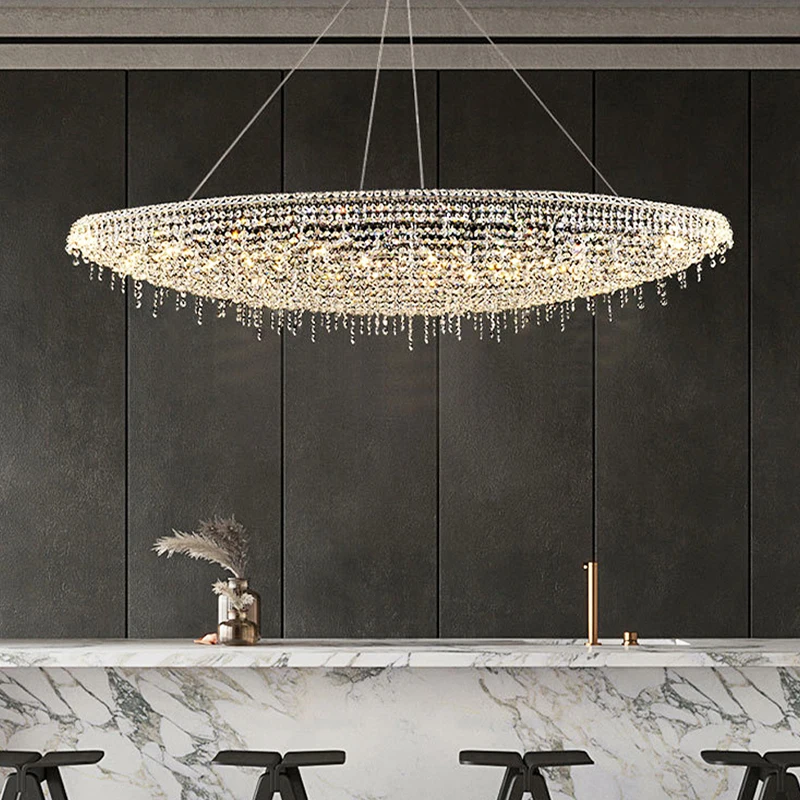 Postmodern Designer Oval Crystal Ceiling Chandeliers Chrome Home Decor Pendant Lighting Fixture Hanging Lamps for Ceiling LED image 2