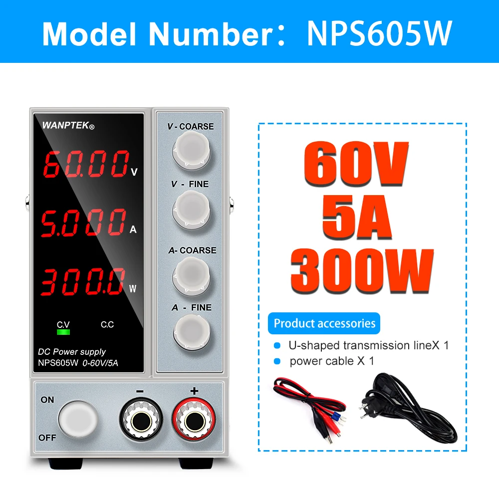 Wanptek Verstelbare DC Voeding 30V 6A 10A LED Lab Voeding 60V 5A Spanningsregelaar Stabilisator Schakelende Bench Bron