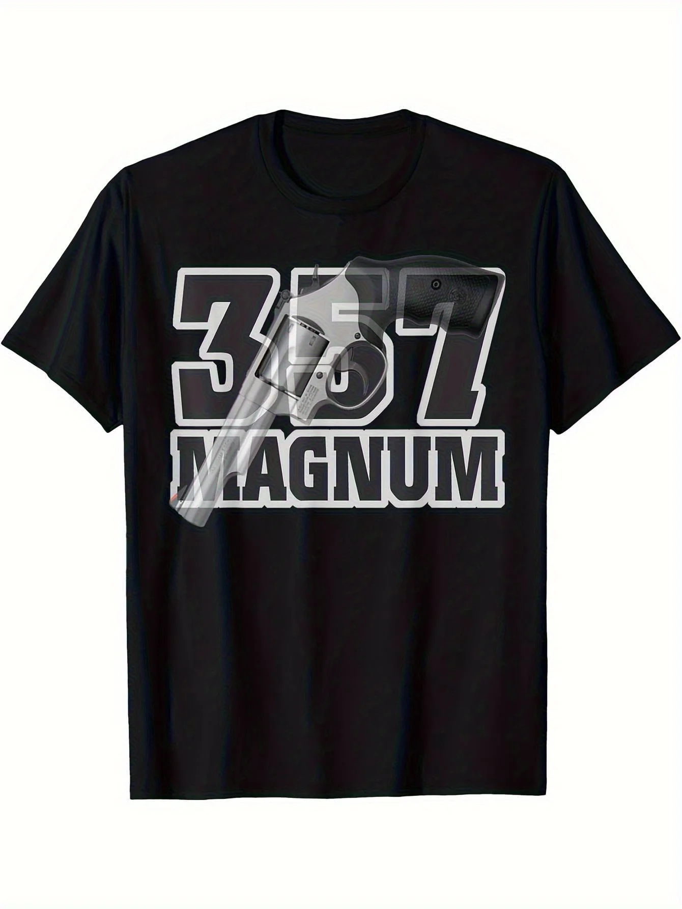 Men's Women's 357 Magnum Revolver T-Shirt Iconic Gun Graphic Tee with 357 Magnum Text Revolver Design Classic Fit Short Sleeve