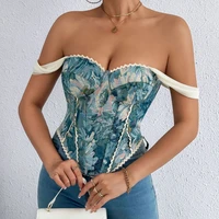 American Retro Print Fishbone Camisole Female Strap Lace Spliced Slim Crop Top 2026 Streetwear Floral Vintage Beach Tank Top