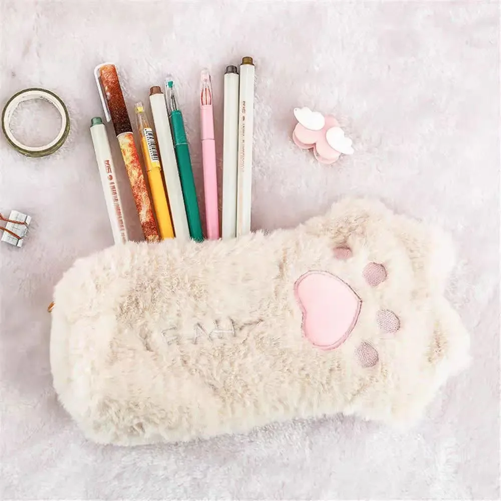 Imagem -06 - Cute Fluffy Cat Paw Lápis Bolsas Cartoon Plush Pen Case Material de Escritório Escolar Papelaria Maquiagem Bolsa Cosméticos Titular Presente 1pc