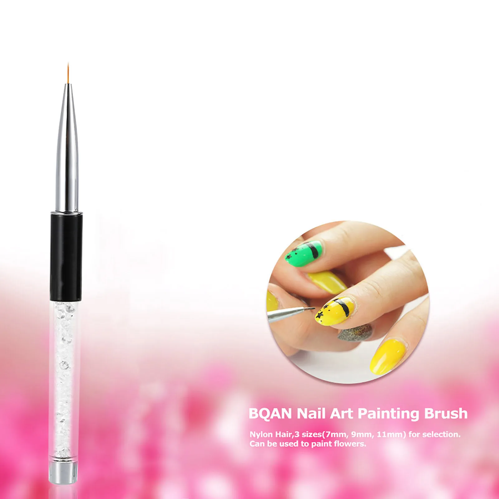BQAN Nail Art Painting Brush 9mm Crystal Acrylic Nail Art UV Gel Painting Line Brush Nylon Hair Pen Manicure Nail Liner Tool