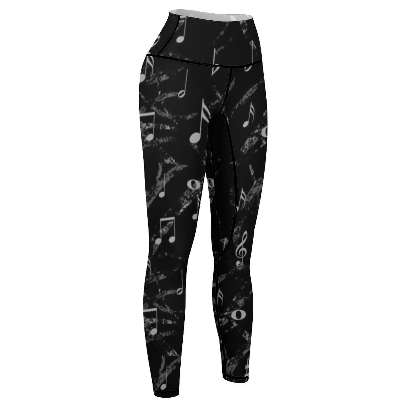 Leggings sportivi con motivo a note musicali grigie e nere Leggings sportivi Leggings da donna