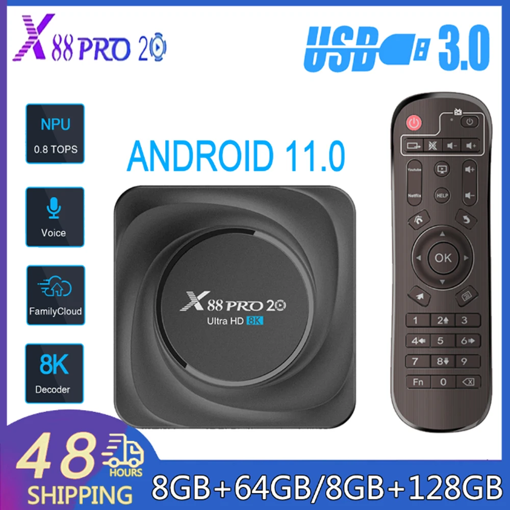 ТВ-приставка X88 Pro 20 на Android, HD 8K, Rockchip RK3566 LAN, 1000 м, BT4.2