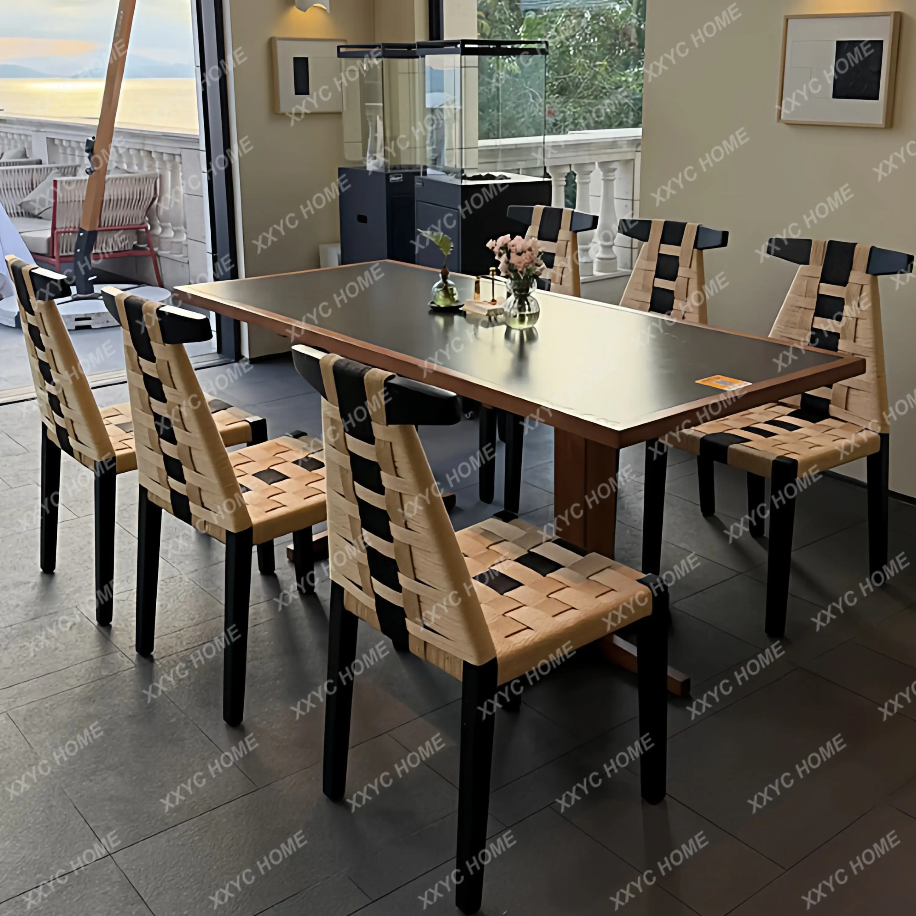 Mid-century retro solid wood irregular dining chair with rope braid - minimalist restaurant stool for , coffee shops, and me