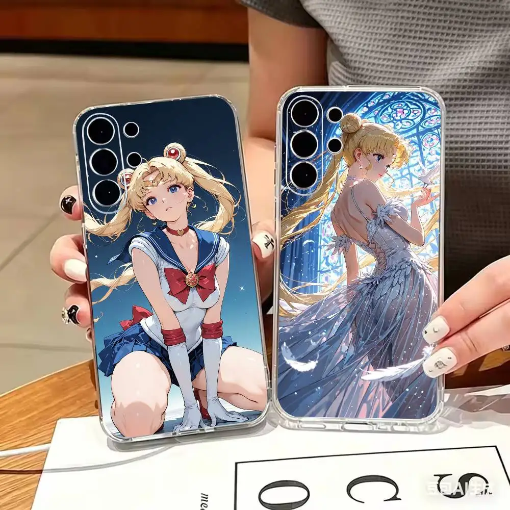 

U-Usagi Tsukino-es Sailor Moon Transparent TPU Shockproof Protection Phone Case For Samsung S 25,24,23,22,30,21,10,9,Ultra,Plus