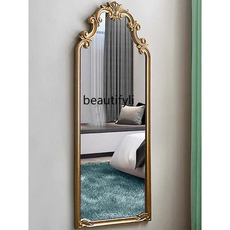 

smt03 ss03 French retro full-length mirror court style solid wood carving flower floor mirror home, bedroom wall-mounted fitting