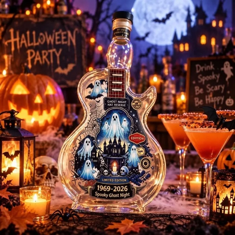 Gifts Pumpkin Halloween Guitar Shaped Decanter Bat Dark Style Guitar Liquor Storage Bottle Ghost Empty Wine Bottle Rock Fans