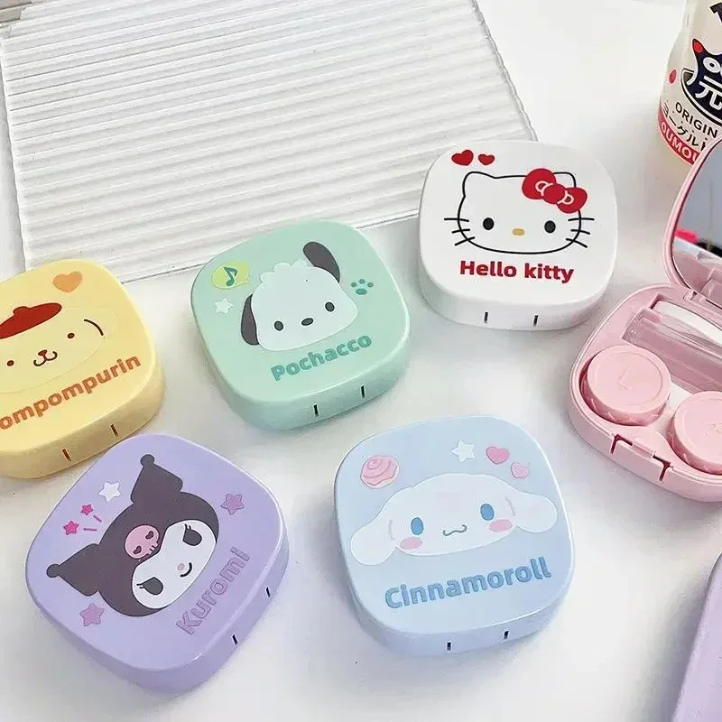 Contact Lens Case Sanrio Hello Kitty Pupil Companion Box With Mirror Portable Storage Women Travel Contact Lenses Case Soak