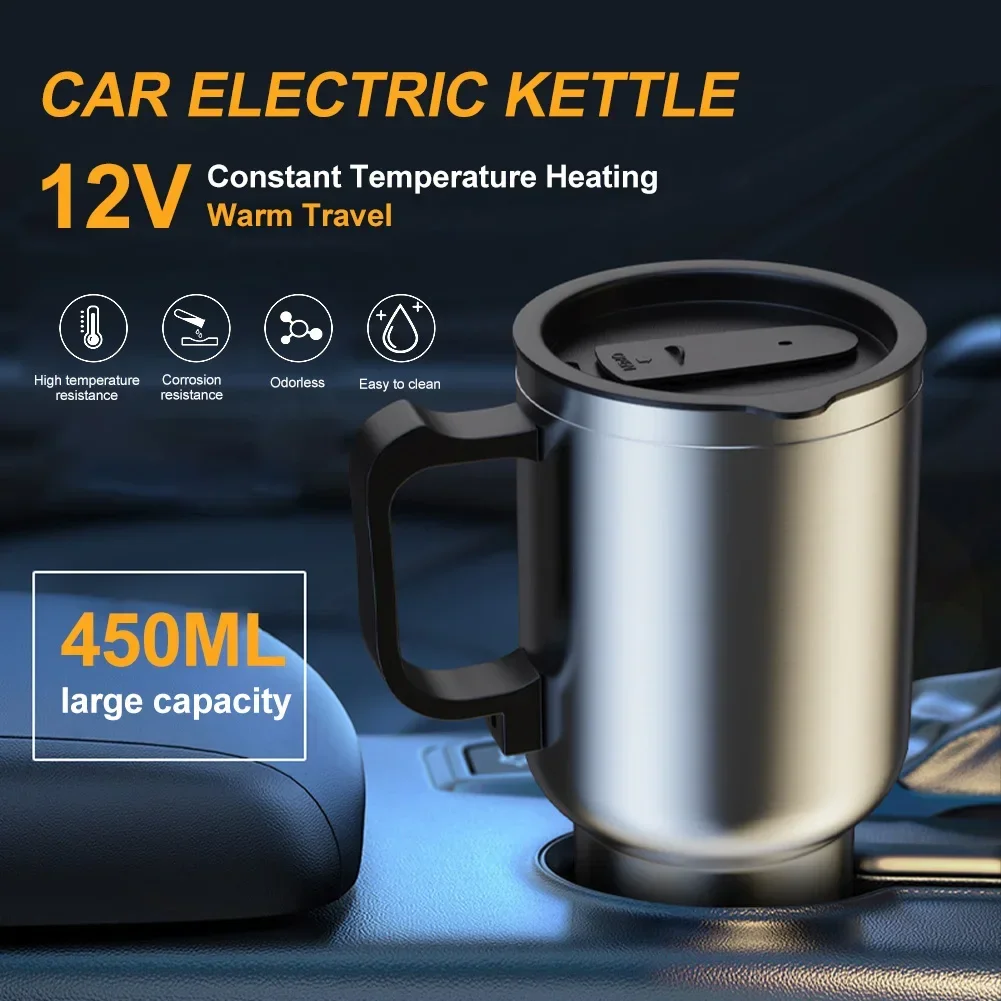 Electric Heating Car Kettle DC 12V 450ml Vehicle Heating Cup Stainless Steel Camping Travel Kettle Water Coffee Milk Thermal Mug view 4