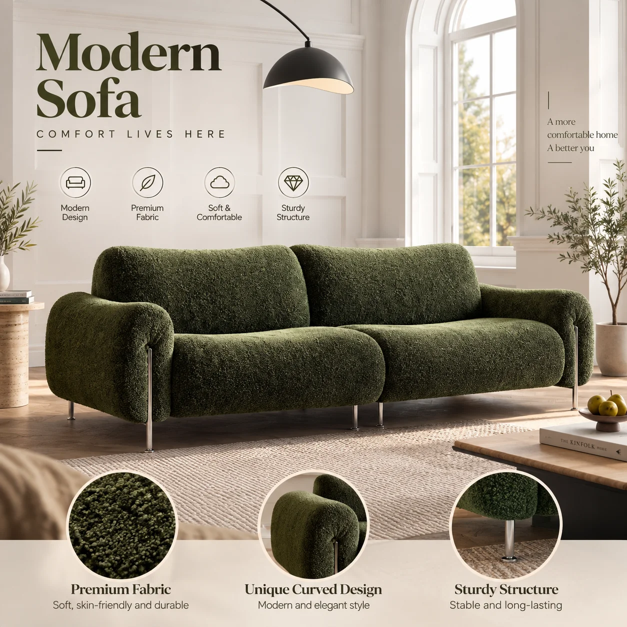 Italian Luxury Green Velvet L-Shaped Modular Sofa Bed Set Space Saving Corner Couch Villa Modern Living Room Furniture