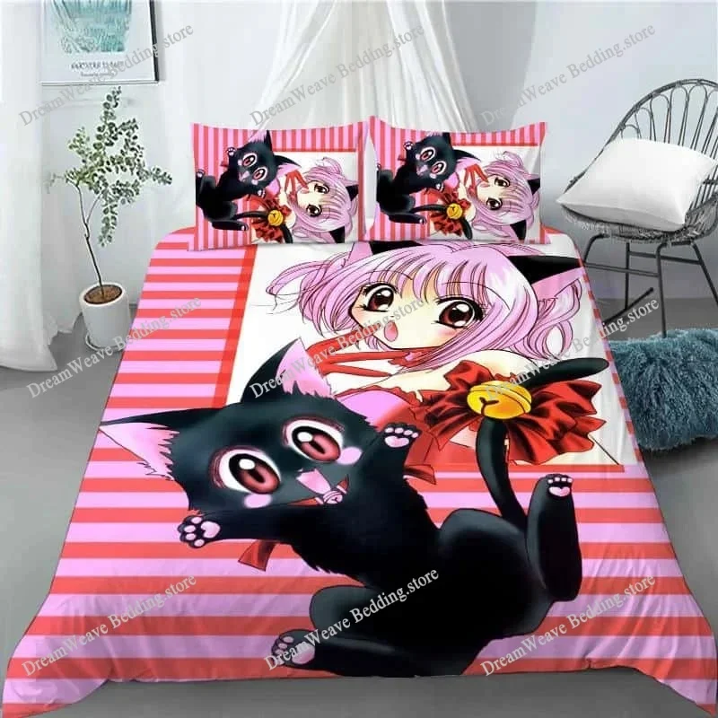Kawaii Gilrs Anime Tokyo Mew Mew Cartoon Poster Sheets Quilt Covers Bedding Dormitory Sheets Bedding Set Soft Warm Bedding Set