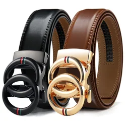 Men Belt Genuine Leather Belt Metal Alloy Automatic Double Loop Buckle Classic Retro Belts for Men's Cowhide Waistband Fashion