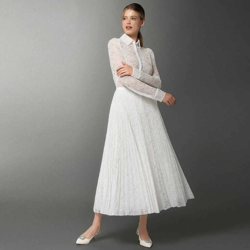 

Classy Mother Of The Bride Dresses Lace A-line Wedding Party Dress White High Collar Ruched Wedding Dresses Women Midi 2025
