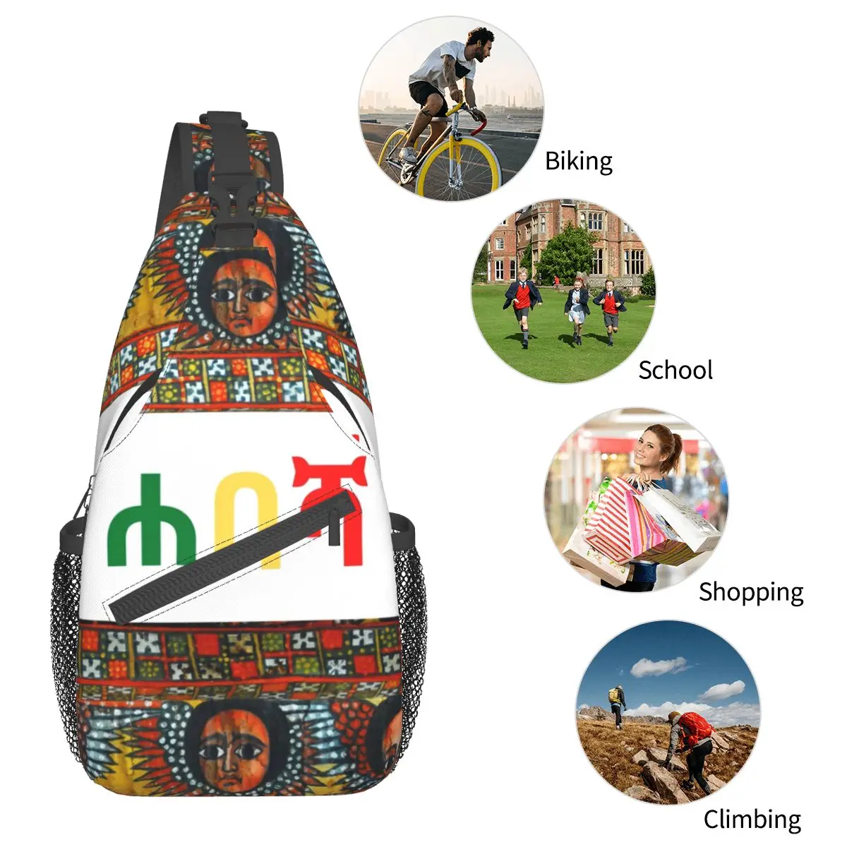 Äthiopischer Stolz Luxus Schulter taschen Brust Cross body Schulter Schlinge Rucksack Wandern Reise Tages rucksäcke afrikanische Kunst traditionelle Packung