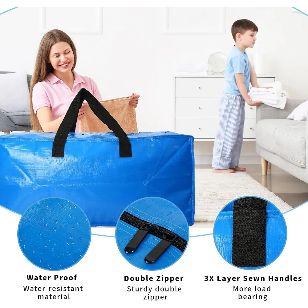 Extra Large Heavy Duty Moving Bags with Backpack Straps, 4 Pack, 24.5 Gallon, Reusable Storage Totes for Moving, Camping, Dorm