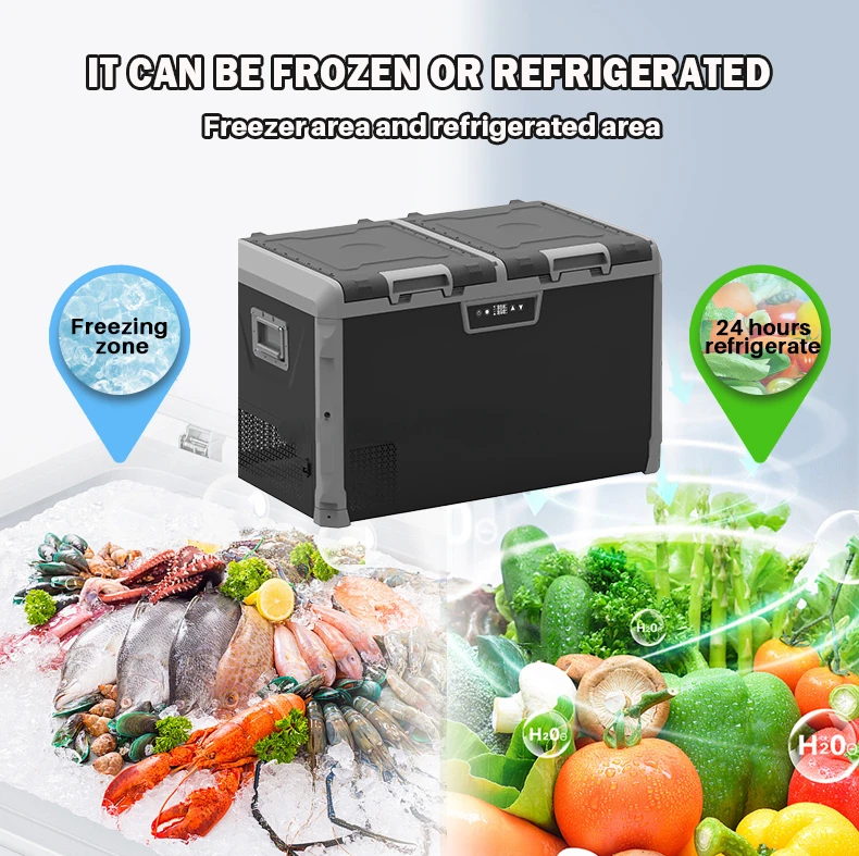 Dual Temperature Zone Dual Control 12 Volt Car Refrigerator Portable Freezer 75L r Camping Truck Outdoor Travel RV Refrigerator