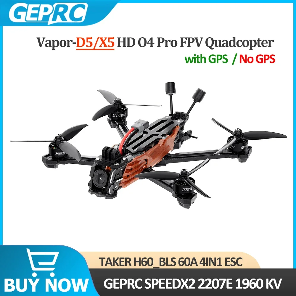 

GEPRC Vapor-X5 D5 HD O4 Pro 5-дюймовый радиоуправляемый квадрокоптер Freestyle Drone SPEEDX2 2207E 1960 KV Motor O4 Air Unit VTX F722 60A 4IN1 ESC