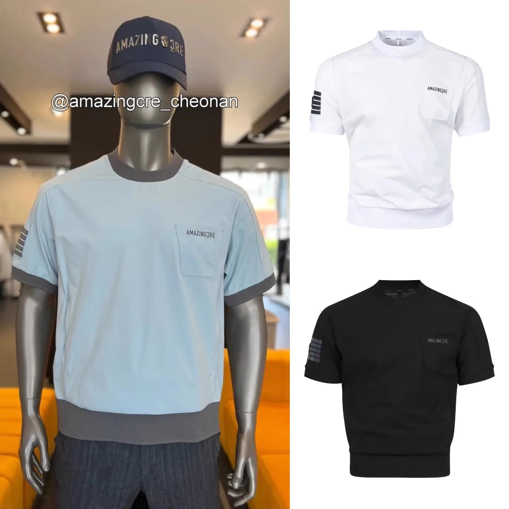 2025 New Golf T Shirt Men's Round Neck Slim Fit Patchwork Simple Temperament Short Sleeved Top Man Summer Golf Clothes