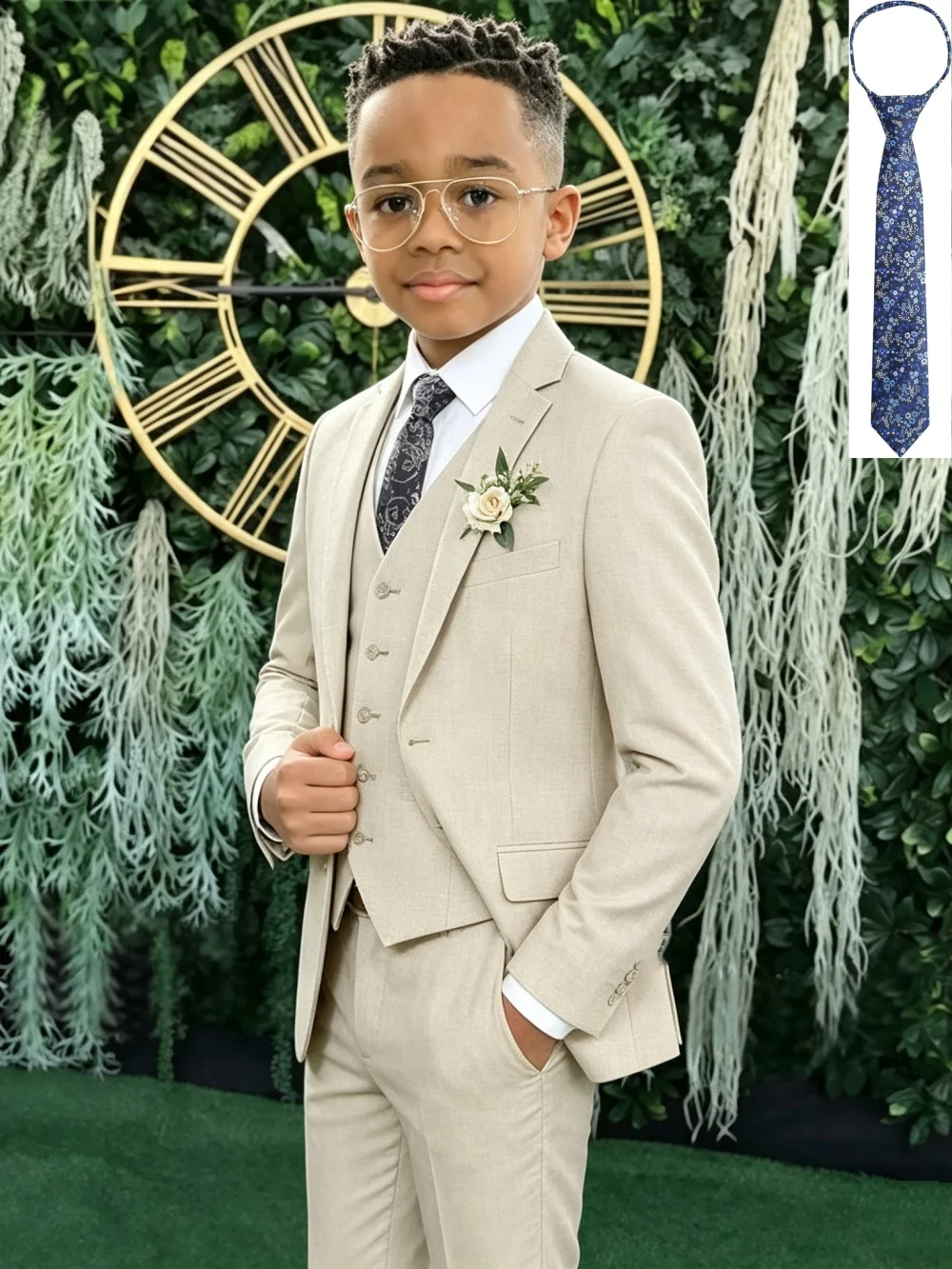 Hot Sale Kids Linen Formal Suit Set 4 Pieces Summer Wedding Wear Comfortable Notched Lapel Boys Suits For Banquet Party 3-14T