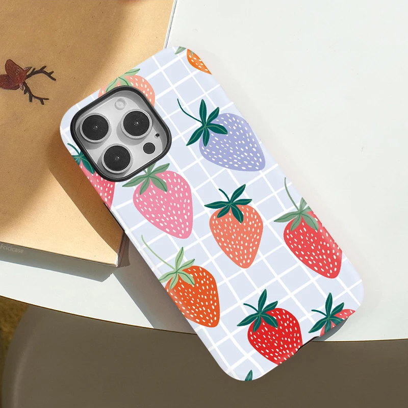 Fcicicase Luxury Acrylic Matte Phone Case For iPhone 11 12 13 14 15 16 17 Pro Max Air Plus Magnetic Strawberry Pattern Cover - view 6