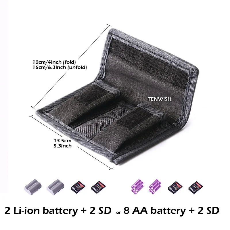 TENWISH ليثيوم بطارية تخزين الحقيبة لكانون LP-E6 LP-E8 سوني NP-FW50 EN-EL14 EN-EL15 4 جيوب صامدة للماء النايلون حقيبة
