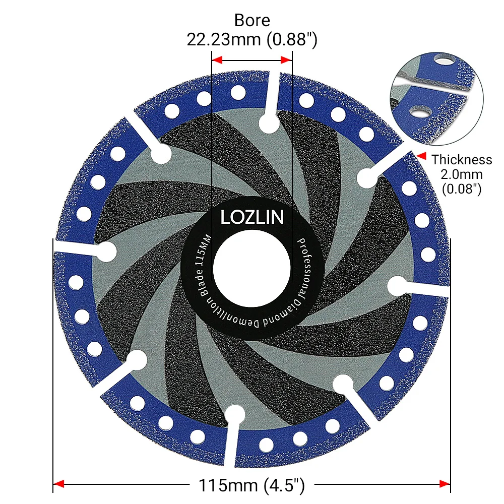 LOZLIN 115mm 125mm Diamond Demolition Saw Blade All Purpose Cutting Disc Vacuum Brazed for Metal Rebar Steel PVC Stone Concrete - view 3