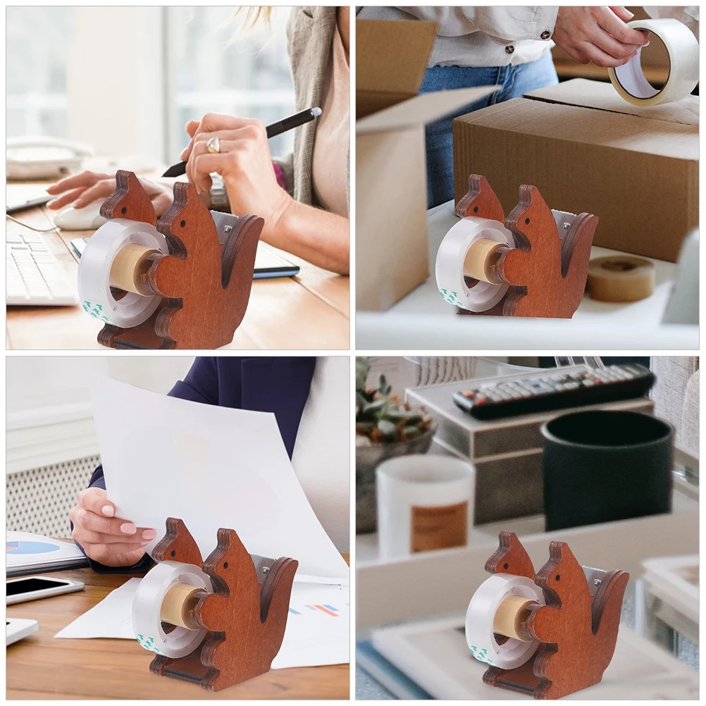 

2pcs Cartoon Animal Tape Dispenser Cute Squirrel Shaped Wood Desktop Storage Stand Office Tool Practical Cutting Holder For