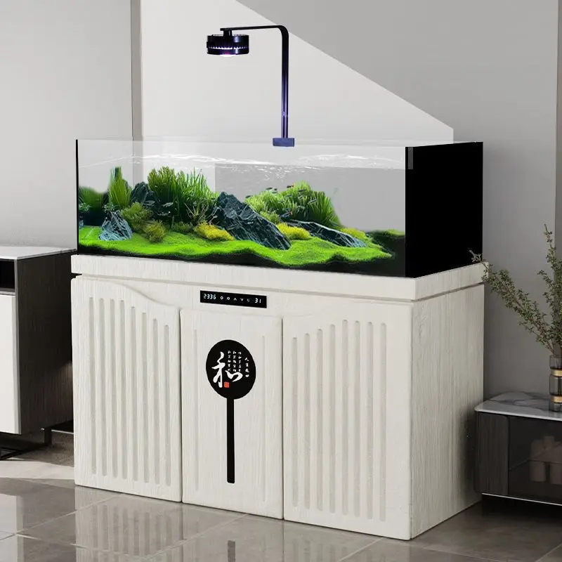 Ultra-narrow side overflow stream tank, living room ultra-white glass home large bottom filter fish tank, goldfish tank, aquatic