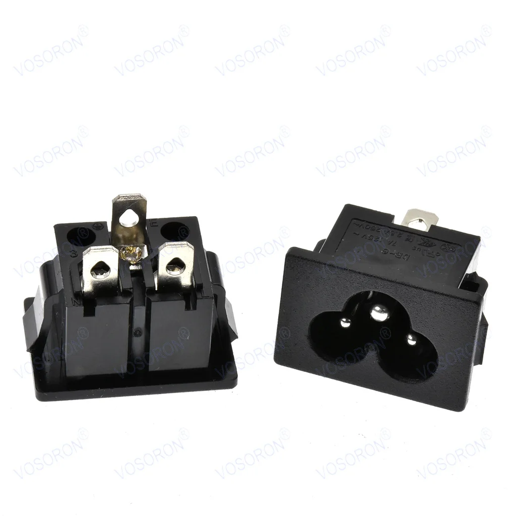 5pcs IEC C6 AC Power Inlet Socket Connector, 3-Pin 250V 2.5A, Embedded Mount with Welding Terminals (Black)