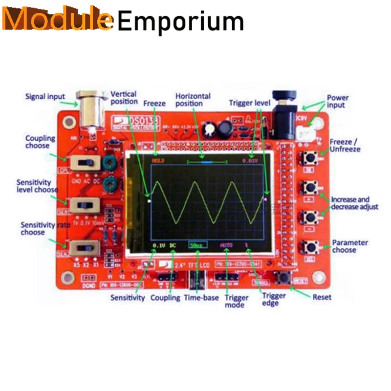 DSO138 Soldered Oscilloscope Digital TFT with Probe Alligator Test Clip Pocket-size Digital Hand Oscilloscope