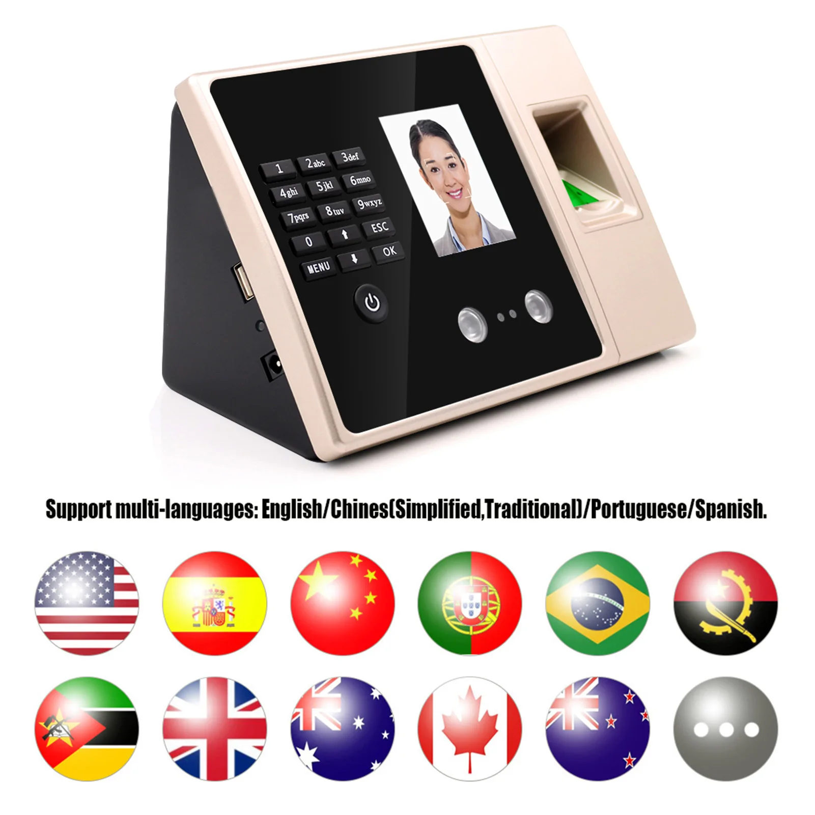 Intelligent Biometric Fingerprint Time Attendance Machine with HD Display Screen Time Clock Support Face Fingerprint Password