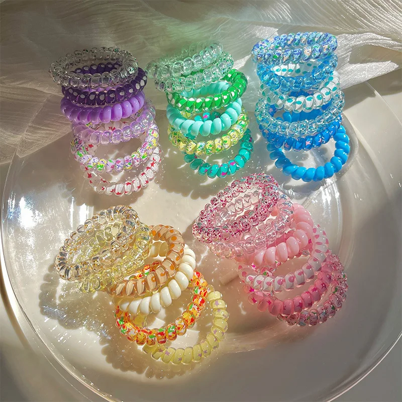 6pcs Colorful Telephone Wire Hair Ties Spiral Cord Hair Ring Elastic Head Bands Rubber Band Scrunchies Headwear Hair Accessories