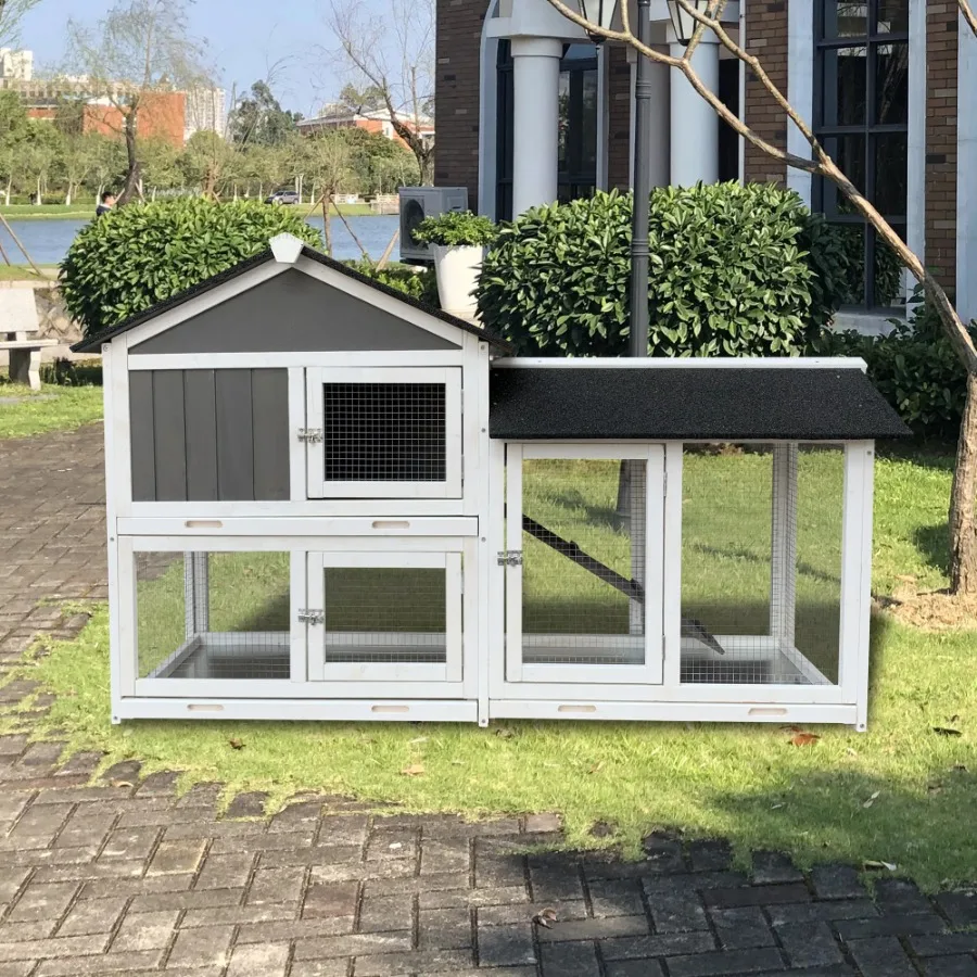 

Wooden Outdoor Rabbit Hutch Removable Tray Ramp with Running Cage