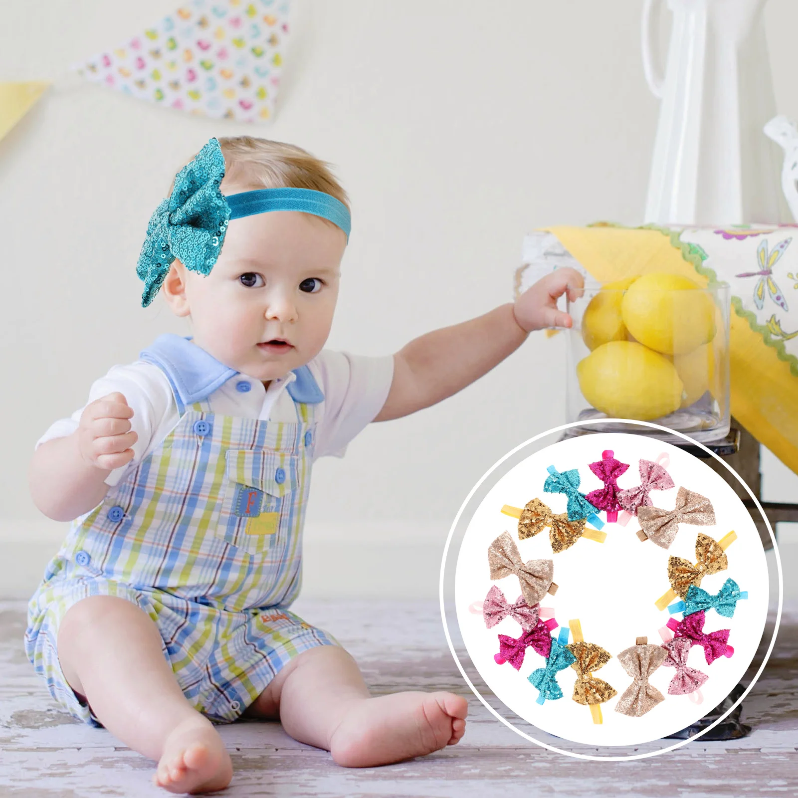 

15pcs Baby Headbands Newborn Girls Hair Band Soft Elastic Sequin Bow Toddler Accessories Infant Little Girl Tie Organizer