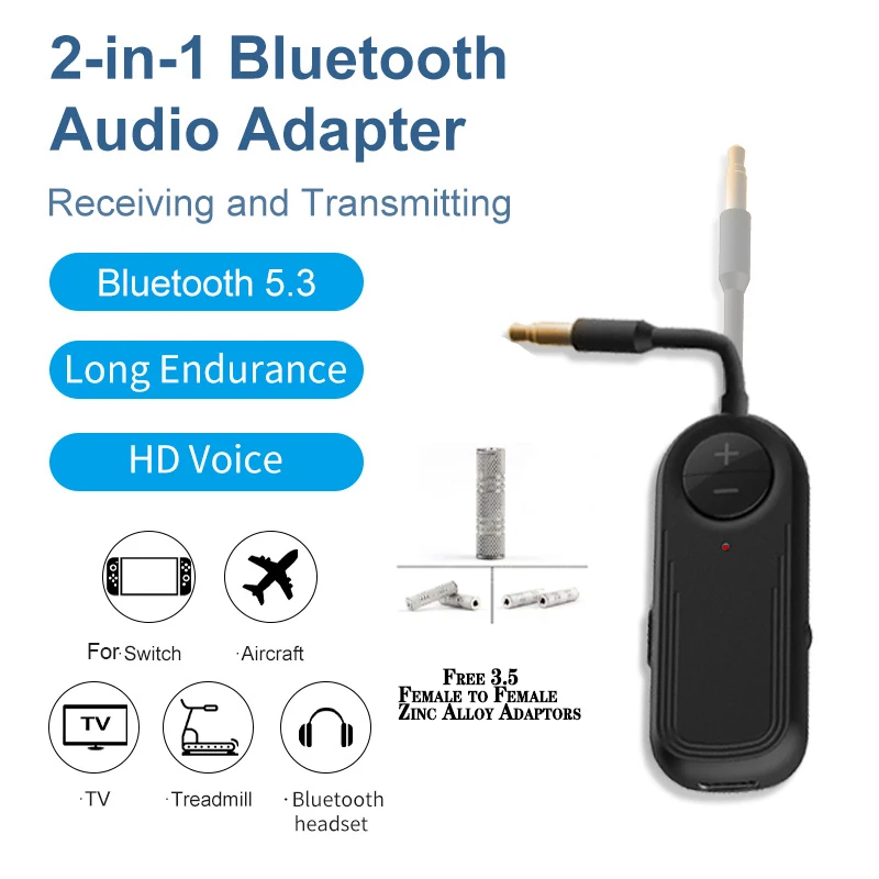 

Bluetooth 5.3 Adapter Transmitter Receiver Wireless Audio For Car Music Headphone Speaker AUX Wireless Audio Adapter 3.5mm Jack