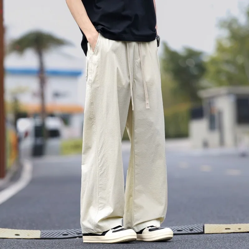 

Мужские летние брюки из ледяного шелка, широкие, прямые, свободные, повседневные, дышащие