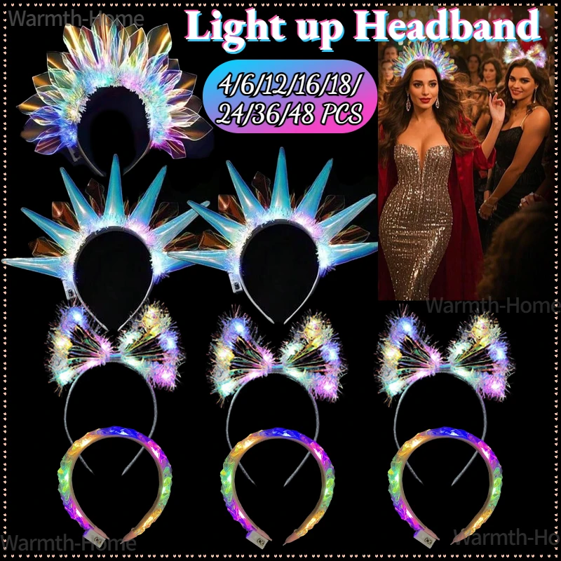 

4-36 PCS Halloween Light Up Headband Party LED Headbands Glow for Birthday Wedding Favors Rave Costume Headpiece for Women Men