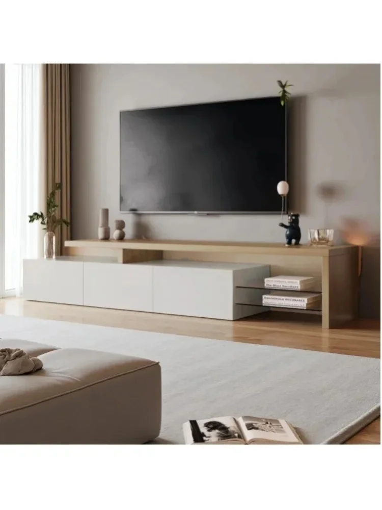 Rosahqnda Moderner TV-Schrank für Wohnzimmer, Holz-TV-Lowboard, Sideboard, mit LED-Beleuchtung, 2 Glasabtrennungen, 3 Schränke, Weiß/Schwarz Hochglanz