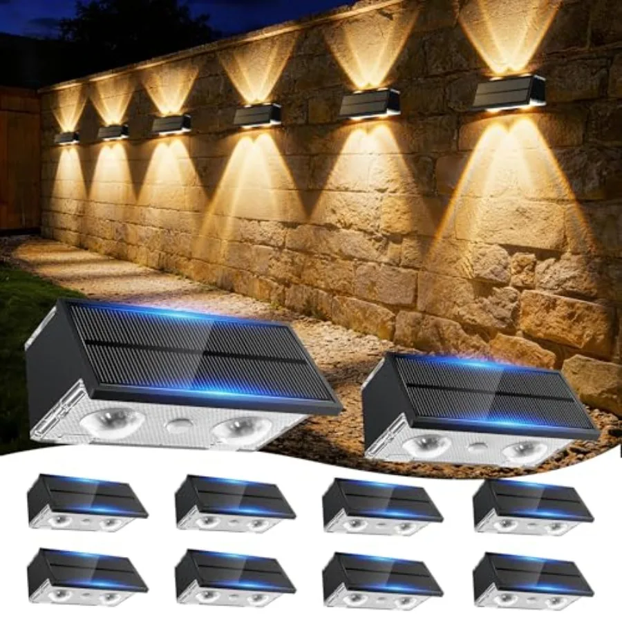 Solar Fence Lights Outdoor, 100LM Fence Lights Solar Powered Waterproof, 9 Color Modes, Up and Down LED Focused Beam, 12H Dusk